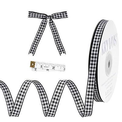 Double Faced Black Gingham Ribbon 3/8 Inch x 50 Yards for Holidays | Double Sided Black and White Checkered Plaid Ribbon for Gift Wrapping, Crafts, Christmas, Wreath, Farmhouse Decor, Bow Making