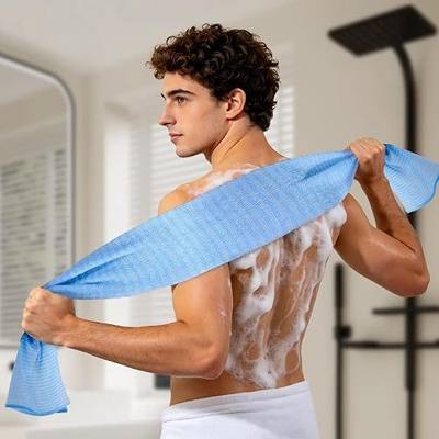 LEICHTEN Blue Deep Exfoliating Washcloth Towels, Quick Drying Japanese & Korean Exfoliating Cloth, Extra Long Back Exfoliator for Shower, Ideal for Men Women Daily Deep Cleansing