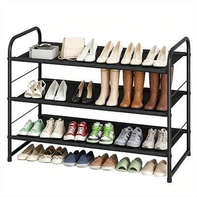 Ekisemio 3-Tier Stackable Shoe Rack – Expandable & Adjustable Fabric Shoe Organizer, Space-Saving for Closet, Black