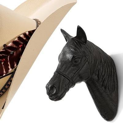 Cowboy Hat Hook, Cast Iron Horse Head Wall Hook for Cowboy Hat Storage, Rustic Black Western Hat Holder Wall Mount for Entryway Mudroom Tack Room Barn, Decorative Hook for Reins 1 Pack