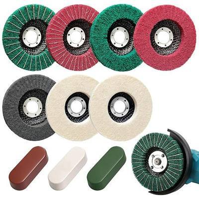 BURMONG 10Pcs 4.5'' Buffing Polishing Wheel for Angle Grinder - 7 Aluminum/Stainless Steel Metal Polishing Wheels & 3 Compounds Kit, Scour Flap Disc for Metal (7/8'' Arbor)