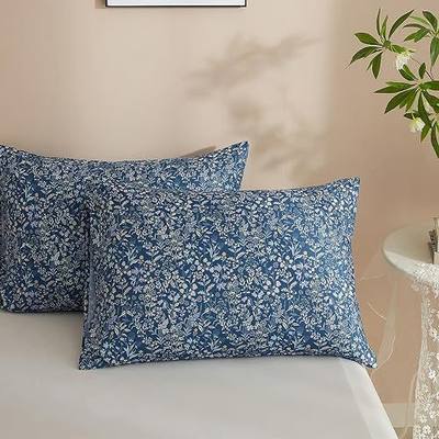 HighBuy Navy Blue Floral Pillowcases Set Queen,Vintage Flower Pillow Shams Standard Size,Ultra Soft Double Floral Pillow Covers Set of 2 Garden Botanical Pattern,Envelope Closure