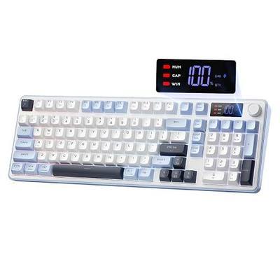 Redragon Wireless Gaming Keyboard, 98-Key Tri-Mode (BT/2.4G/Wired) RGB Computer Keyboard with Knob & Display, Fade-Resistant PBT Keycaps & 4000mAh Battery, Compatible with Windows/Mac - White Blue
