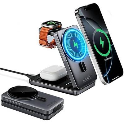 3 in 1 Wireless Charging Station for Apple, Portable Wirelessly Charger Compatible with iPhone 17 16 15 14 13 12 - Watch 10 9 8 7 6 5 4 3 2 SE and Ultra Series - Airpods 4 3 Pro