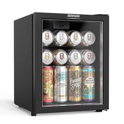 ROVSUN 46 Cans/1.0 Cu.Ft. Beverage Refrigerator Cooler, Countertop Small Fridge with Double Layer Glass Door & Adjustable Shelf for Bedroom Home, Quiet Mini Fridge for Soda Wine Beer, 43-64°F, Black
