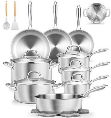 KOCH SYSTEME CS Stainless Steel Cookware Set 21 Piece with 5-Layer Base, Professional 18/10 Stianless Steel Pots and Pans Set, Oven&Dishwasher Safe, Non Toxic, Induction Kitchen Cooking Sets, 21PCS