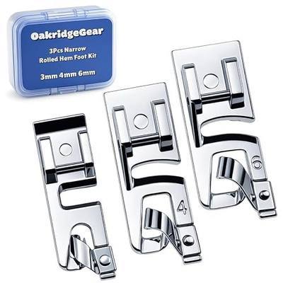 3Pcs Narrow Rolled Hem Sewing Machine Presser Foot Set (3mm, 4mm and 6mm) for All Low Shank Snap-On Singer, Brother, Janome, Babylock, Euro-Pro, Kenmore, White, Elna Sewing Machines