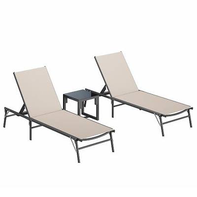 Amopatio Outdoor Lounge Chairs Poolside Chaise Lounge for Patio Set of 2 | with Side Table Foldable Stackble Fully Assembled Weather Resistant 5-Position Adjustable Backrest 400LBS Capacity