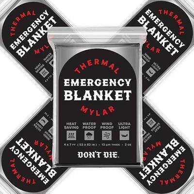 DON'T DIE Emergency Blanket - 5 Pack - Thermal Mylar Foil Space Blankets - Essential Survival Gear Supplies for Hiking Camping Tactical First Aid Go Bag Car Earthquake Disaster Kits