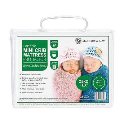 Margaux & May Pack N Play Mattress Protector – 100% Waterproof Mini Crib Mattress Protector & Playard Mattress Cover, Oeko-TEX® Certified, Soft Noiseless Protection, 39" x 27"
