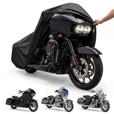 Motorcycle Cover for Harley Davidson Road Glide Street Glide Road King Electra Glide Heritage Classic and More, Waterproof Heavy Duty All Weather Outdoor Storage, Touring Bike Cover