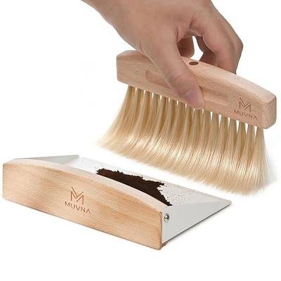 Small Coffee Brush and Dust Pan Set - Barista Broom for Espresso Station, Countertop, Magnetic Retention Coffee Cleaning Brush Barista Tools Crumb Sweeper for Home, Coffee Bar, White