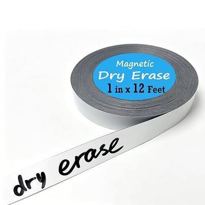 Magnetic Dry Erase Label Roll - 1 in x 12ft, Reusable Whiteboard Magnet Post It Notes Self-Cut Strips for Toolbox, Cabinet, Whiteboard, Classroom, Garage & Warehouse Organization