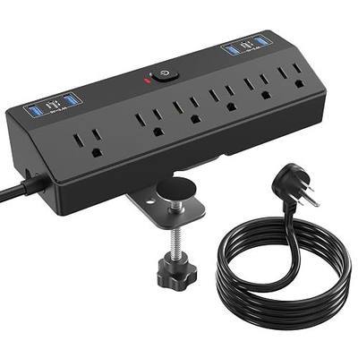 Desk Clamp Power Strip 6FT with 40W USB C Ports, JXGUCAT Flat Plug Desk Mount Power Strip Surge Protector, Removable Extension Cord with 2 USB-C Ports 6 Outlets, Fits 1.8" Tabletop Edge, Black
