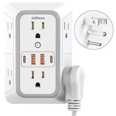 JcBlaon Outlet Extender Surge Protecto, 6 Outlet Extender with 4 USB Ports, 3 Sided 1050J Power Strip, Multiple Plug Expander Wall Charger for Home Office Travel-ETL
