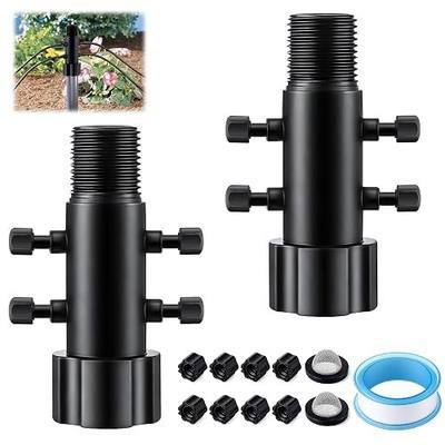 2 Pack 4 Port Drip Irrigation Manifold with Filter | Watering Manifold for Gardening Systems, 1/2" Female Pipe Thread x 1/2" Male Pipe Thread x 1/4" Barbed End