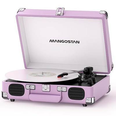 Bluetooth Record Player, 3-Speed Belt-Driven Turntable with Built-in Speakers, Vintage Suitcase Vinyl Player with RCA, AUX, Headphone Jack & Auto Stop – Purple