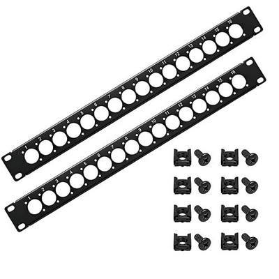 LIYVZ 1U Rack Mount Panel Punched, XLR HDMI Patch Panel 16 D-Series 2 Pack | Pre-printed Numbers 1-16, Steel, Compatible with D-type HDMI/SpeakON Connector