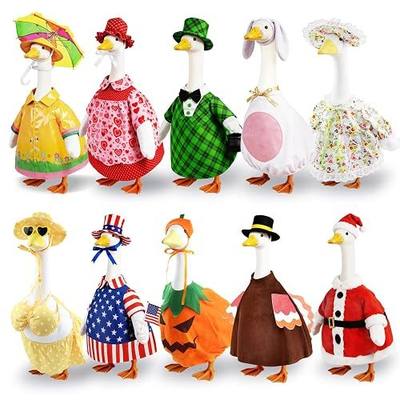 10 Set Porch Goose Outfits for 23" Lawn Goose Statue,All Seasons Goose Clothes Bundle with Valentine St Patrick Easter Spring Floral Raincoat Summer Patriotic Halloween Thanksgiving Christmas Costumes