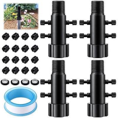 4 Pack 6 Port Drip Irrigation Manifold with Filter | Watering Manifold for Gardening Systems, 1/2" Female Pipe Thread x 1/2" Male Pipe Thread x 1/4" Barbed End