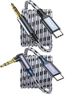 SNANSHI 2-Pack Aux to USB C Cable 3.3ft, 90 Degree and Straight Aux Cord to USB C for Car, Headphones, Speakers, Compatible with iPhone 17 16 15 Pro Max, iPad, Galaxy S25 S24, Pixel