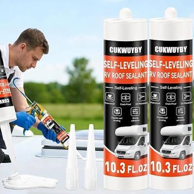 2 Pack RV Roof Sealant 30 Seconds Self Leveling RV Roof Sealant White Lap Sealant for RV Roofs Camper Roof Sealant Flexible, Waterproof & UV RV Caulking for Camper & Travel Trailers