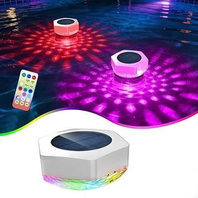 Solar Floating LED Pool Light with Remote Control, 7 Colors, 3 Lighting Modes, IP68 Waterproof Pool Light with Timer and Brightness Settings, 1 Item