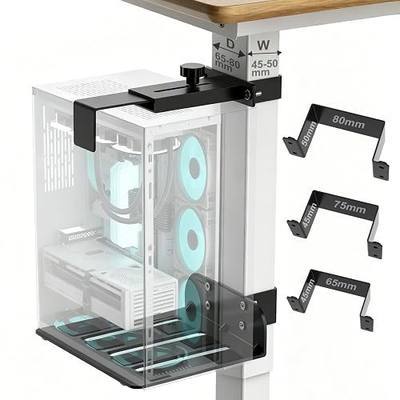 Under Desk PC Mount - No Drilling 40 lb Capacity, Fits 3 Fixed Desk Leg Sizes, CPU Holder Under Desk, Adjustable Clamp-on Desk Leg PC Mount for Standing Desk, with Non-Slip Pads, Black