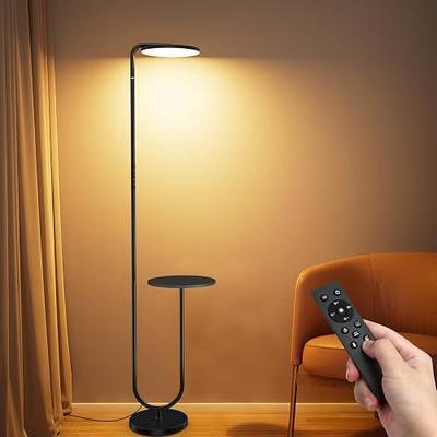 SIBRILLE 36W LED Floor Lamp with Table, Super Bright Standing Lamp, Modern Stepless Dimmable Torchiere Tall Lamp with Remote Control, 350°Rotating Head Floor Lamp for Living Room, Bedroom, Office