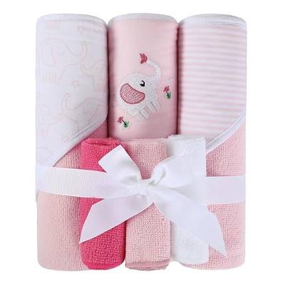 Softan Baby Hooded Towels and Washcloths Set 6 Pack, 28x28 Ultra Soft & Absorbent Baby Bath Towels for Newborn Infant Toddler, Unisex Boys Girls (Pink Elephant)