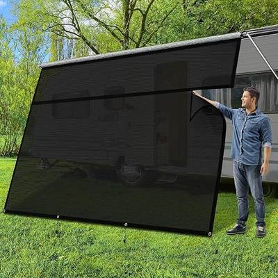 8' × 14'3" RV Awning Sun Shade Screen, 90% UV Block Mesh Camper Sunshade with Zipper, Privacy See-Out, Heavy-Duty Breathable Shade for RV, Trailer & Camping, Black