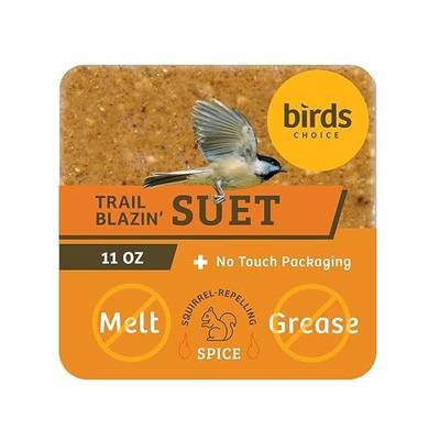 Birds Choice Trailblazin' No Melt Suet Cake | Spicy High Protein Rendered Beef Suet with Corn, Oats, Roasted Peanuts & Red Pepper | Premium Wild Bird Food for Year-Round Feeding | 11.5 oz