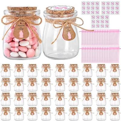 36 Pcs Baby Shower Party Favors for Guests, Baby Shower Gifts for Guest, 3.4 oz Small Glass Mason Jars with Cork Lids, Stickers, Label Tags, Twine, Organza Bags, Mini Candy Jar Favors for Girls