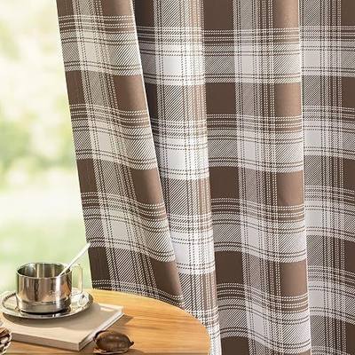 MYSKY HOME 95% Plaid Blackout Curtains 63 Inch Long 2 Panels Set for Bedroom Farmhouse Thermal Insulated Light Blocking Black Out Grommet Window Treatments, 52" W Each Panel, Brown