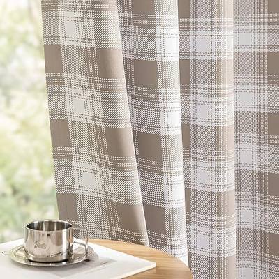 MYSKY HOME Taupe Plaid 95% Blackout Curtains 84 Inch Long 2 Panels Farmhouse Buffalo Checkered Gingham Thermal Insulated Light Blocking Black Out Grommet Drapes for Living Room, 52" W Each Panel