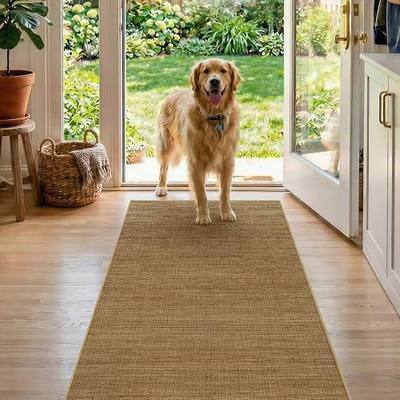Washable Jute Area Rug 3x5 - Non Slip Farmhouse Kitchen Rugs Natural Brown | Woven Thin Pet-Friendly Small Carpet for Entryway Dining Room Laundry Boho Indoor Outdoor Decorative