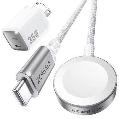 2026 5W Fast Charging for Apple Watch Charger, Upgraded USB C 35W Foldable Charger for iPhone iWatch, Magnetic Braided Charging Cable for Ultra 3/Ultra 2/Series 11/10/9/8/7/SE 2-3.3FT