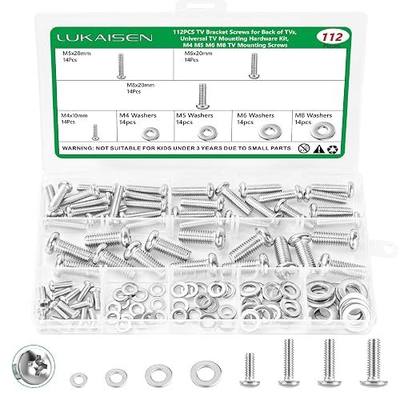 112 Pcs 304 Stainless TV Mount Screws, M4 M5 M6 M8 Bolt Washer Kit | Socket Head Bolts Assortment with Flat Washers for Mounting TV Mount, Monitor Arm,Wall Bracket, Rust Resistant, Storage Case