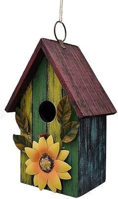 Wooden Bird House Bluebird Nest Box Birds Home Birdhouses Hanging Outdoor | Decorative Wood Birdhouse for Wren Finch Chickadee Sparrows Cardinals Garden Tree 9.37 Inch Tall(Green)