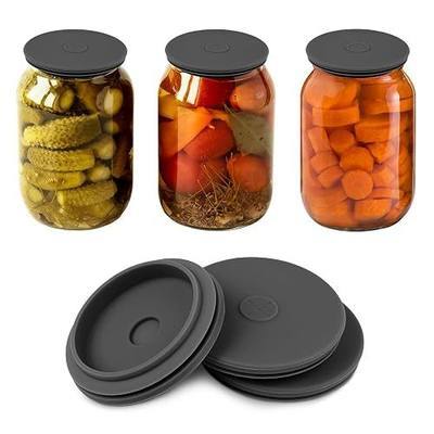 Wide Mouth Mason Jar Fermentation Lids – Silicone Fermenting Caps with Waterless Airlock, Self-Burping Fermenter Tops for Pickles, Kimchi, and Probiotic Foods, 3 Pack Grey (Jars Not Included)