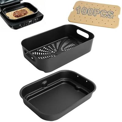 Replacement Cooking Pot & Combo Crisper Basket for Ninja Foodi FG551/DG551/DG651 Smart XL Indoor Grill, Non-Stick Grill Basket, Griddle Pan w/100 Pack Disposable Air Fryer Paper Liners