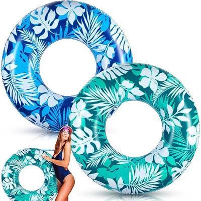 2 Pcs Pool Tubes for Adults 42 Inch Large Inflatable Floats Tube Tropical Leaves Inflatable Pool Floats Rings Colorful Swimming Ring Hawaii Summer Swimming (Teal Color,Dark Blue)