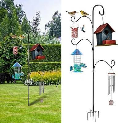 Bird Feeder Pole Heavy Duty 76" Adjustable Shepherd Hook, 5-Prong Ground Stake Rustproof Outdoor Garden Stand for Plants Hummingbird Feeder Lantern Wind Chime - No Digging