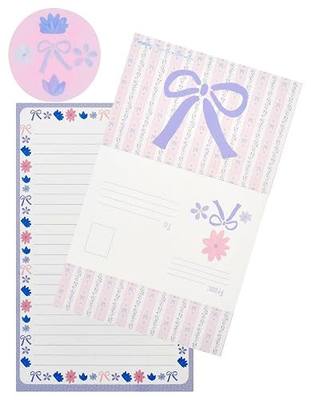 iscream Fold and Send Girls Stationery Cards with Seals - Blossoms and Bows | 8 Pack, Pretty Print, Large Format 8.7" x 5.4" Cards, Sturdy Lenticular Picture Changing Stickers, Summer Camp Ready