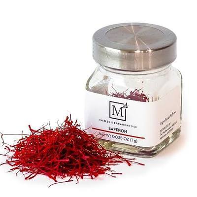 The Mediterranean Dish Premium Saffron Threads - Super Negin Grade Afghan Saffron - 100% Pure Hand Harvested Spice - Rich Aroma and Vibrant Color - .035 Ounces - Glass Jar