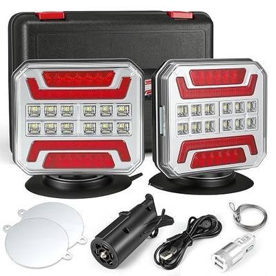 Partsam Wireless Trailer Light Kit 328FT Magnetic LED Square Portable Stop Turn Tail Lamp w/Strobe Function 7-Pin Plug Rechargeable 12-24V for Towing Trailers Trucks RVs Tractors