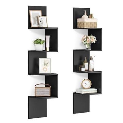 VASAGLE Corner Shelves Wall Mount, 4-Tier Floating Bookshelves, Set of 2 | Corner bookshelves plant shelves, Ink Black, CUSTOS Collection, for Bedroom, Living Room, Bathroom, Home Office, ULBC704BC01S