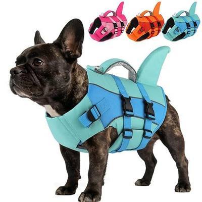 PETDSH Dog Life Jacket with Reflective Stripes, Shark Dog Life Vest for Swimming Boating with Superior Buoyancy and Rescue Handle for Small,Medium,Large Dogs (Blue, Small)