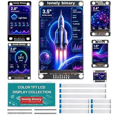 Lonely Binary 6-Pack SPI TFT LCD Display Kit 0.96"-3.5" for 3.3V MCUs | 9 no-solder FPC cables, pin headers & case; color screens for ESP32, Raspberry Pi Pico & STM32; Tutorials included