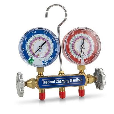2-Valve A2L Manifold with 3-1/8" Gauges for R32/R454B/R410A Refrigerants, HVAC Service Manifold with 1% Accuracy (60" Plus II R/Y/B Hoses)